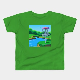 Disc Golf Along Side a River Kids T-Shirt